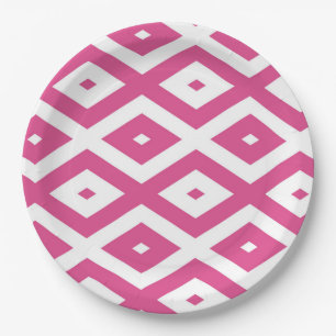 Pink and white diamond pattern paper plate