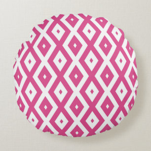 Pink and white diamond pattern round cushion