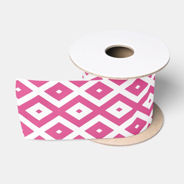 Pink and white diamond pattern satin ribbon (Spool)