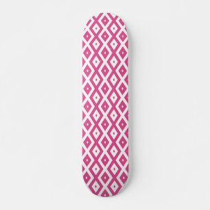 Pink and white diamond pattern skateboard