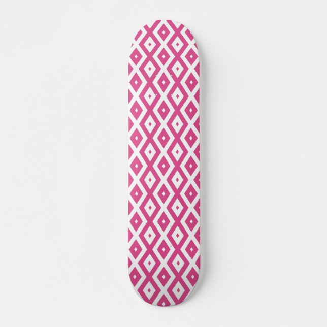 Pink and white diamond pattern skateboard (Front)