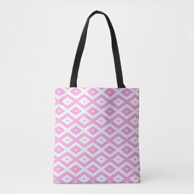 Pink and white diamond pattern tote bag (Front)