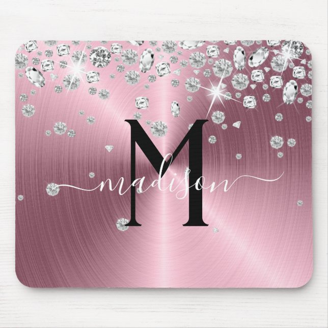 Pink and White Diamonds - Personalised Mouse Pad (Front)