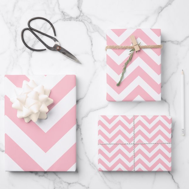 Pink and White Different Sizes Chevron Wrapping Paper Sheet (Front)