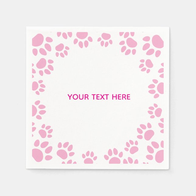 Pink and White Dog Paws Custom Napkin (Front)