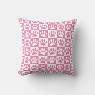 Pink And White Dog Paws In Squares Custom Cushion