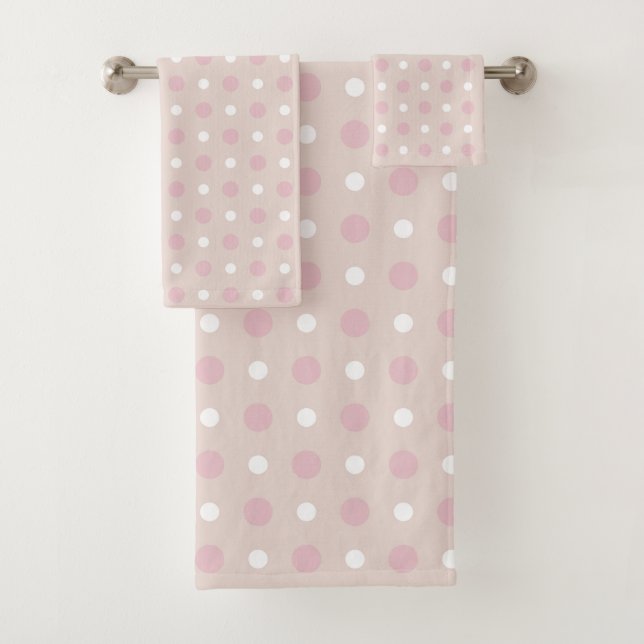 Pink and white Dots Bath Towel Set (Insitu)