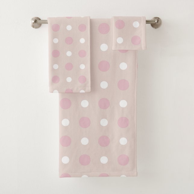 Pink and white Dots Bath Towel Set (Insitu)