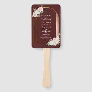 Pink And White Dusky Blooms Wedding Itinerary Hand Fan