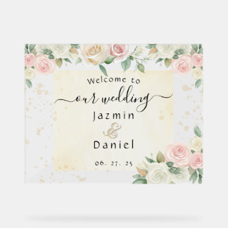 Pink And White Dusky Blooms Wedding Sign