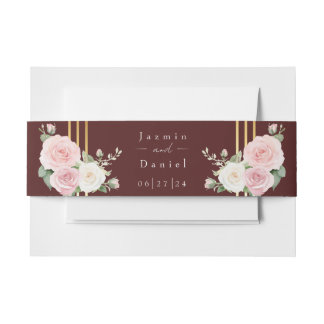 Pink and White Dusky Roses Invitation Belly Band