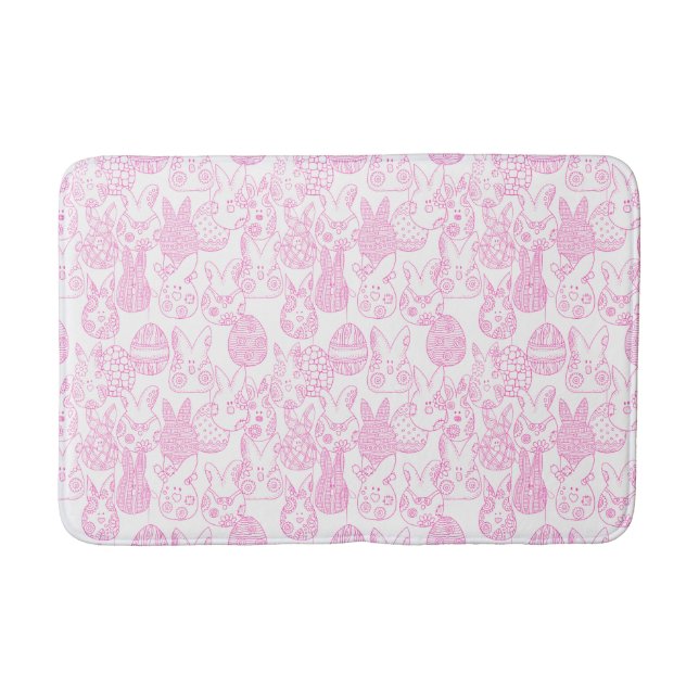 Pink and White Easter Bunnies and Eggs Bath Mat (Front)