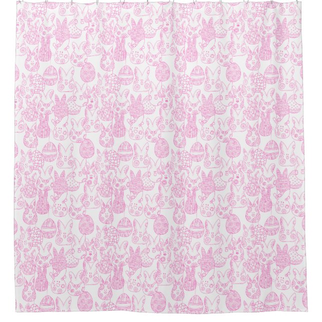 Pink and White Easter Bunnies and Eggs Shower Curtain (Front)