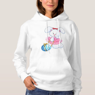 Pink and White Easter Bunny Rabbit with Easter Egg Hoodie