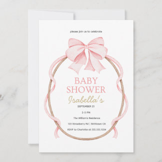 Pink and White Elegant Baby Shower Invitation
