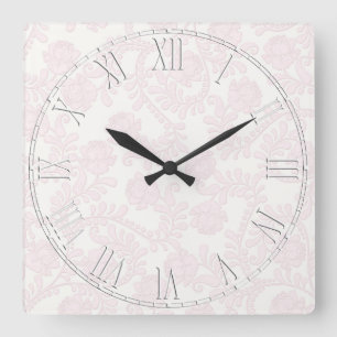 Pink and White Elegant Flower Floral Square Wall Clock