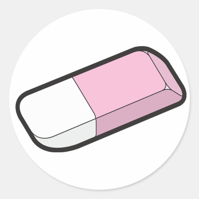 Pink And White Eraser Classic Round Sticker (Front)