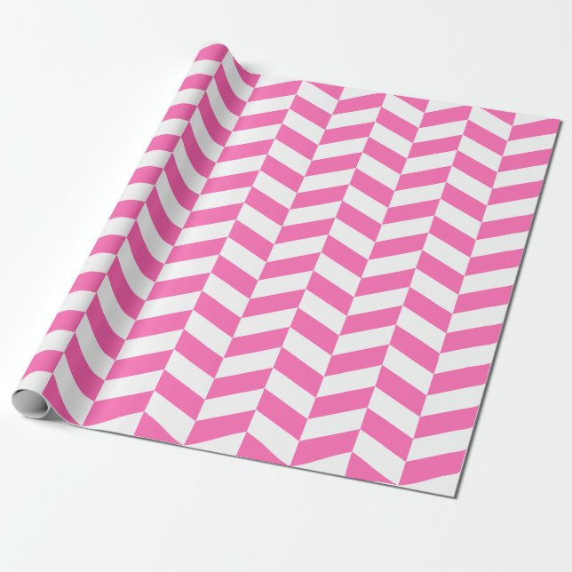 Pink and White Extra Large Herringbone Wrapping Paper (Unrolled)
