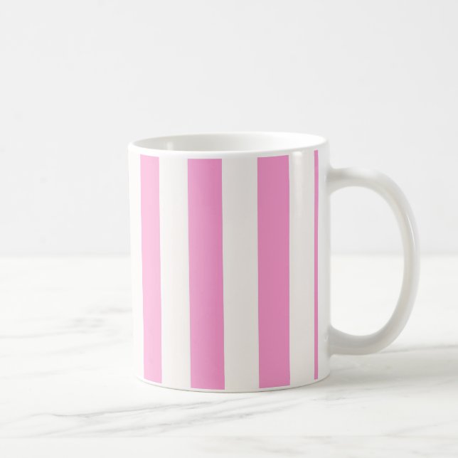 Pink and White Extra Large Stripe Pattern Coffee Mug (Right)
