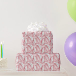 Pink and White Feather Pattern Bridal  Wrapping Paper