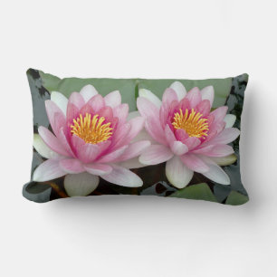 Pink and White Floating Waterlily Pillow 2 sided