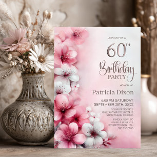 Pink and White Floral 60th Birthday Party Invitation