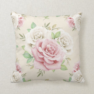 Pink And White Floral Bouquet Cushion