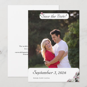 Pink and White Floral Catholic Wedding Save The Date