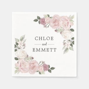 Pink and White Floral Custom Wedding Napkins