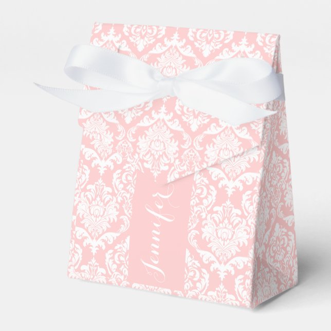 Pink And White Floral Damasks Monogramed Favour Box (Front Side)
