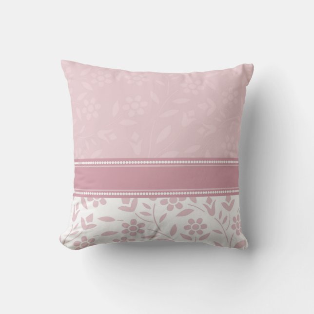 Pink and White Floral Decorative Pillow (Front)