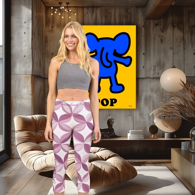 Pink and White Floral Design: Custom Text & Logo Capri Leggings (Creator Uploaded)