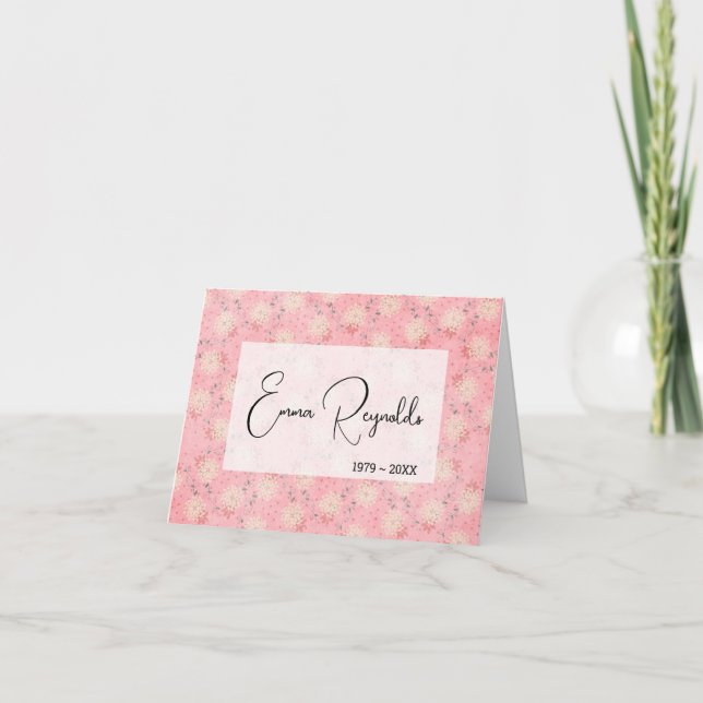 Pink and White Floral Desing Sympathy Thank You  Card (Front)