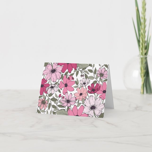 Pink and White Floral Folded Blank Card (Front)