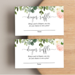 Pink and white floral greenery girl diaper raffle enclosure card