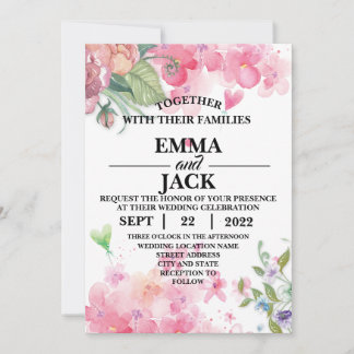 Pink and White Floral Greenery Wedding Invitation