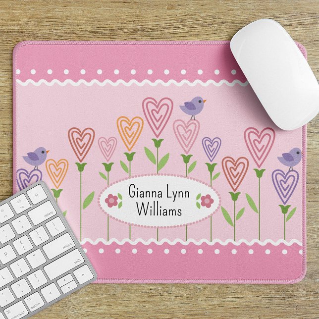 Pink and White Floral Hearts Monogrammed Mouse Pad (Creator Uploaded)