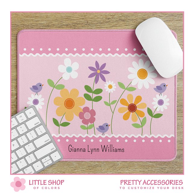 Pink and White Floral Monogrammed Mouse Pad (Creator Uploaded)