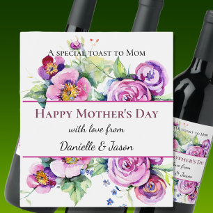 Pink and White Floral Mother's Day Wine Label