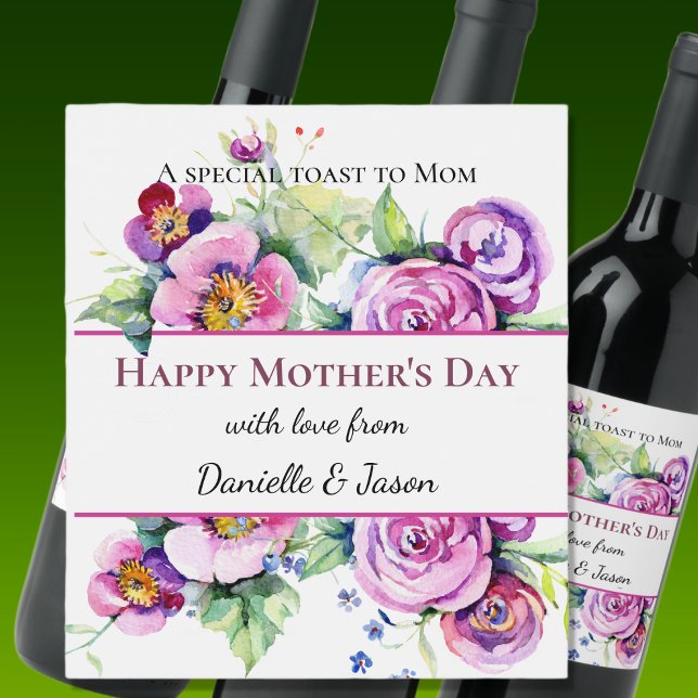 Pink and White Floral Mother's Day Wine Label (Creator Uploaded)