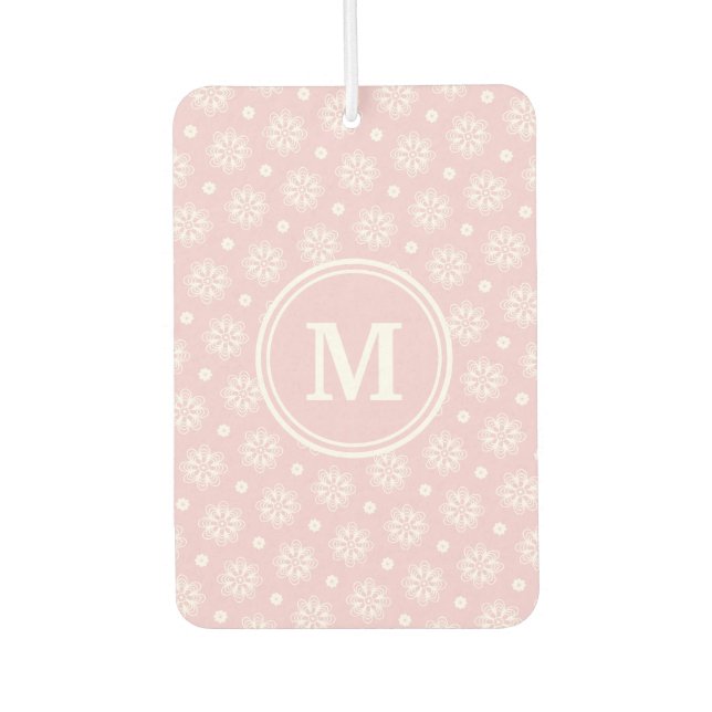 Pink And White Floral Pattern  Car Air Freshener (Front)