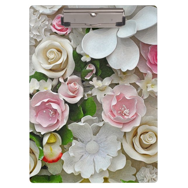 Pink and white floral pattern clipboard (Front)