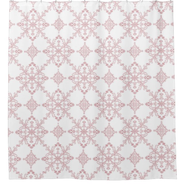 Pink and White Floral Pattern Shower Curtain  (Front)