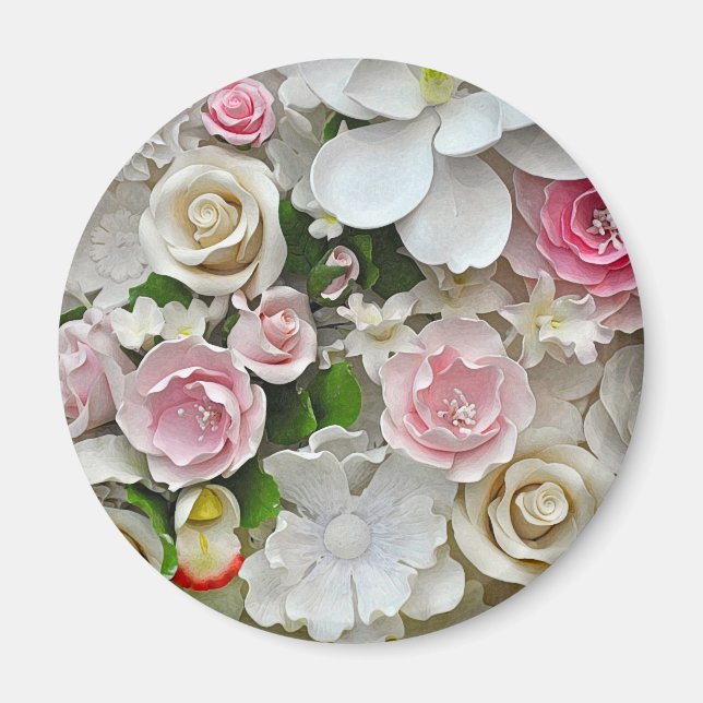 Pink and white floral print magnet (Front)