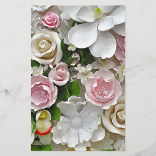 Pink and white floral print stationery