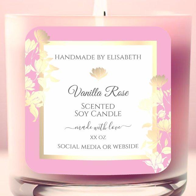 Pink and White Floral Product Labels Gold Flowers (Creator Uploaded)