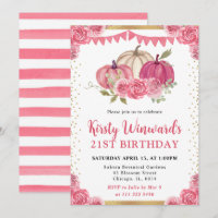 Pink and White Floral Pumpkins Fall 21st Birthday