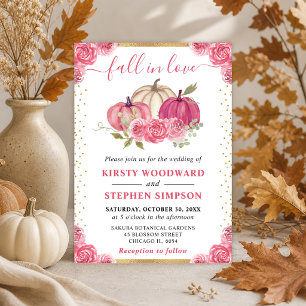 Pink and White Floral Pumpkins Fall Wedding Invitation