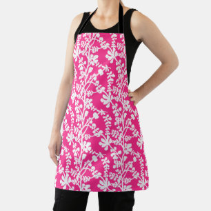 Pink And White Floral Repeating Pattern Apron
