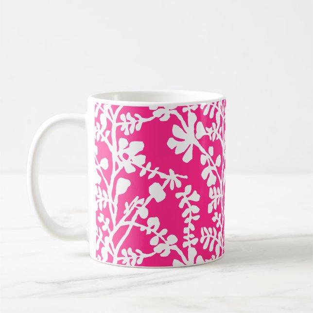 Pink And White Floral Repeating Pattern Coffee Mug (Left)